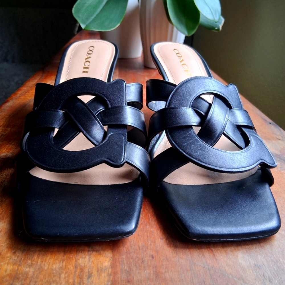 Coach Tillie Black Leather Slip On Strappy Sandals - Picture 2 of 9